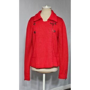 Vintage Carole Little Knit Sweater Jacket Women's Large Red Wool Blend Full Zip